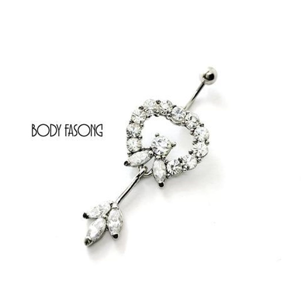 鏤空心形垂墜 肚臍環