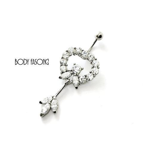 鏤空心形垂墜 肚臍環