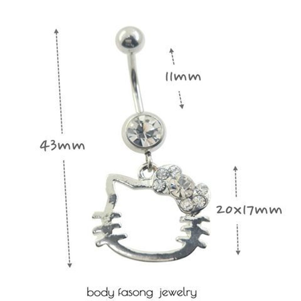 KITTY蝴蝶結款 肚臍環 尺寸