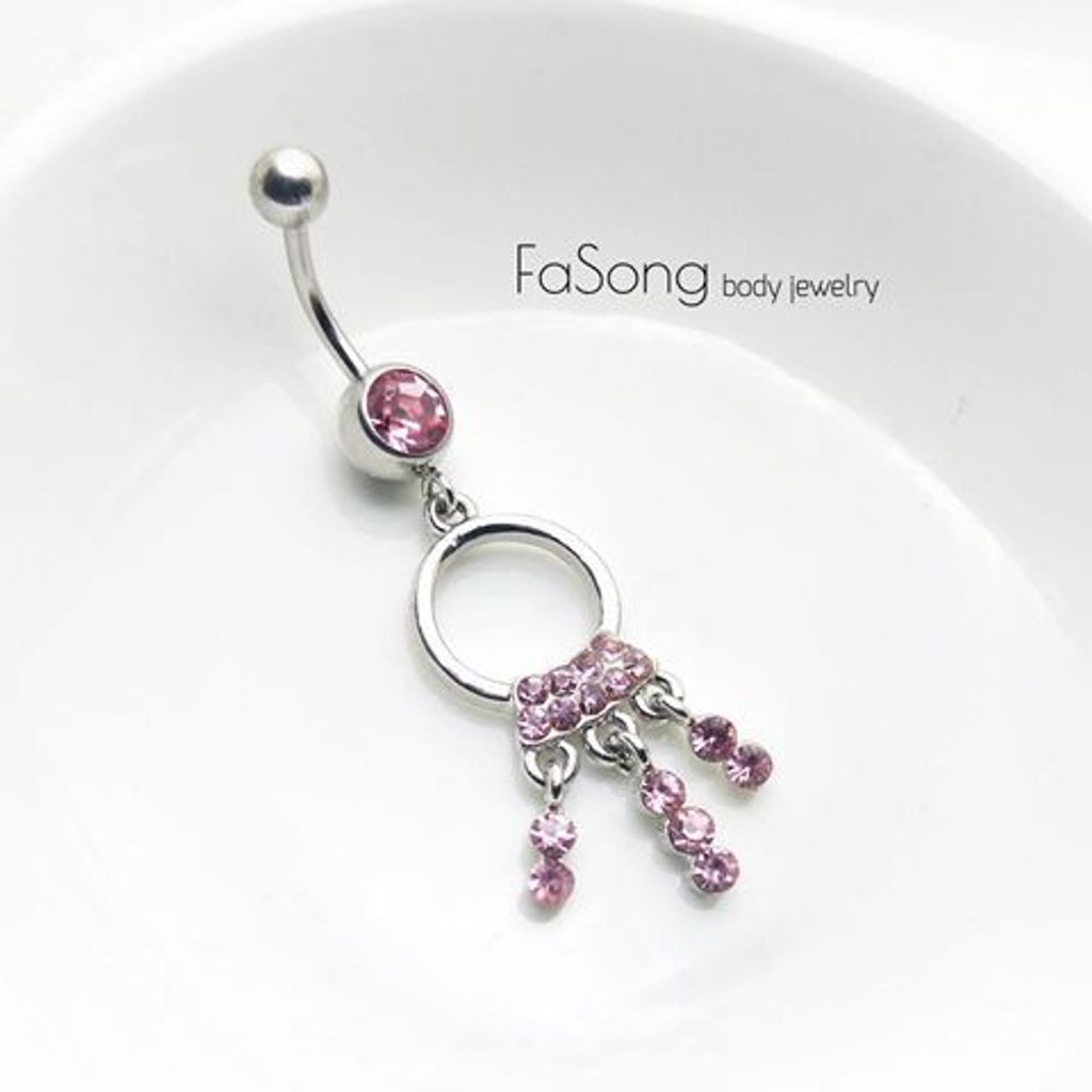 [粉紅晶鑽流蘇] 肚臍環