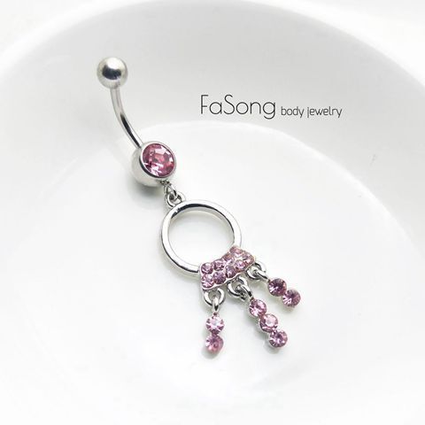 [粉紅晶鑽流蘇] 肚臍環