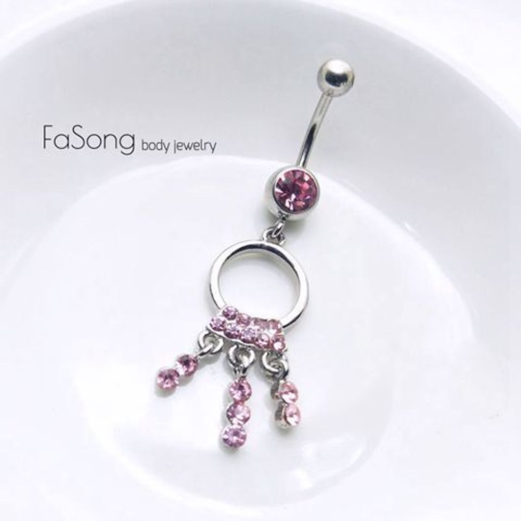 [粉紅晶鑽流蘇] 肚臍環