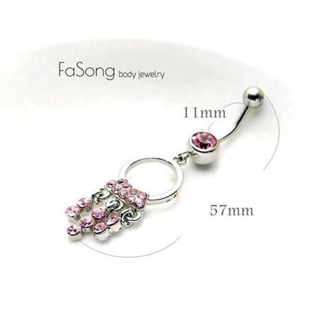[粉紅晶鑽流蘇] 肚臍環 尺寸