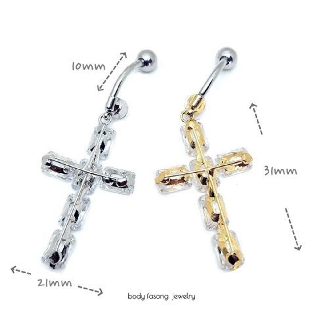 晶鋯十字架 肚臍環 尺寸