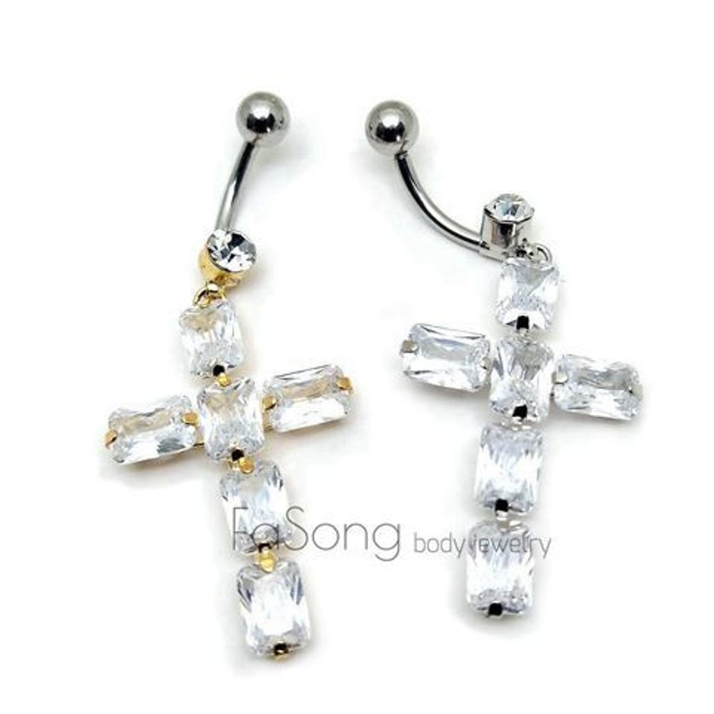晶鋯十字架 肚臍環