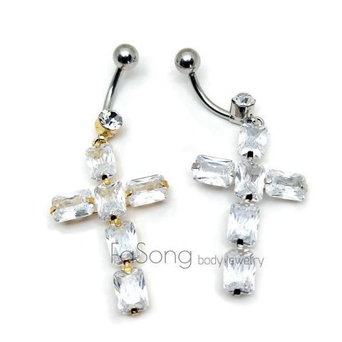晶鋯十字架 肚臍環