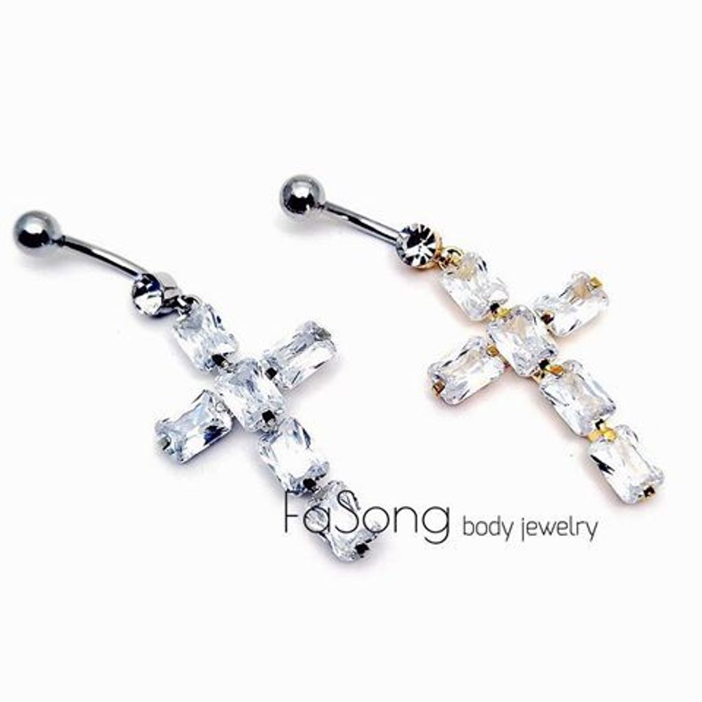晶鋯十字架 肚臍環