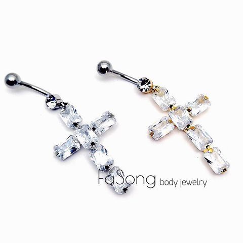 晶鋯十字架 肚臍環