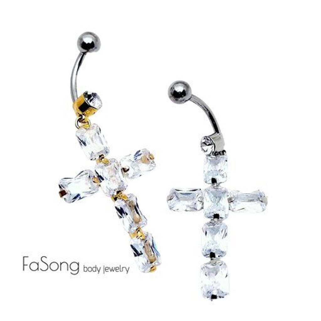 晶鋯十字架 肚臍環