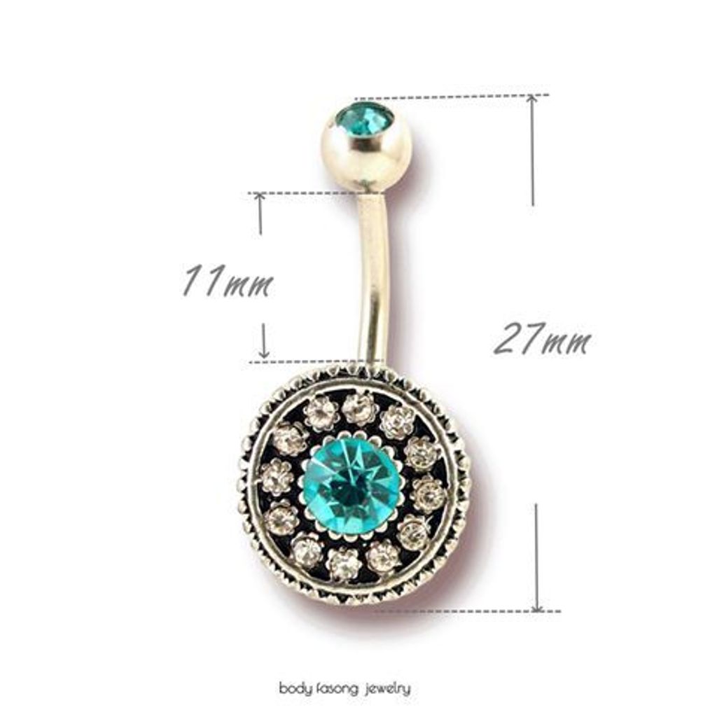 密鑲藍鑽 肚臍環 尺寸