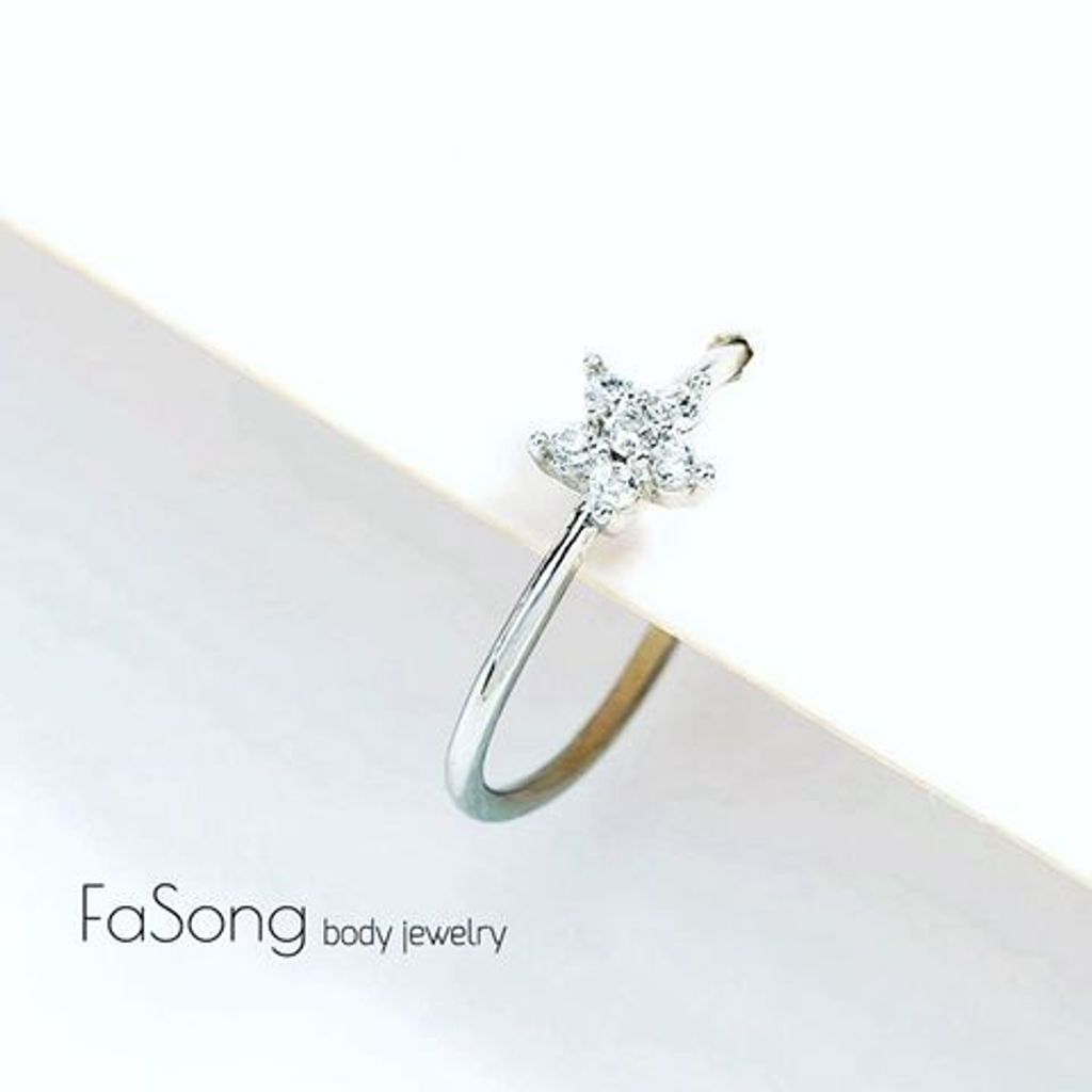 可當側鼻環、夾式唇環、假鼻環的密鑲小花開口環