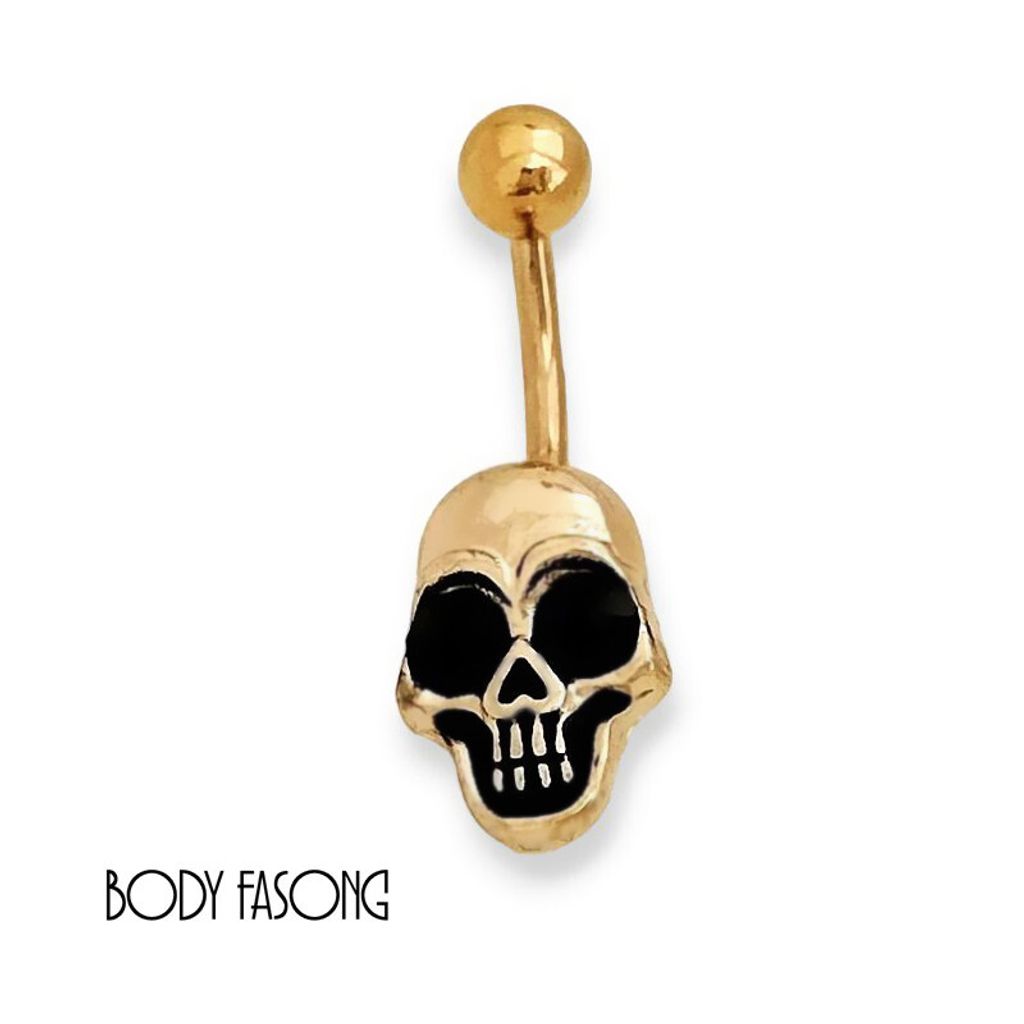 金色骷髏頭 肚臍環