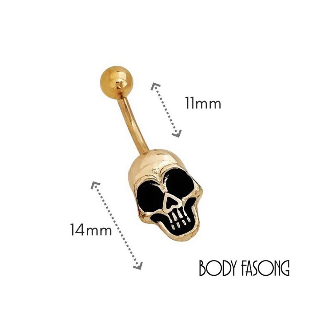 金色骷髏頭 肚臍環 尺寸