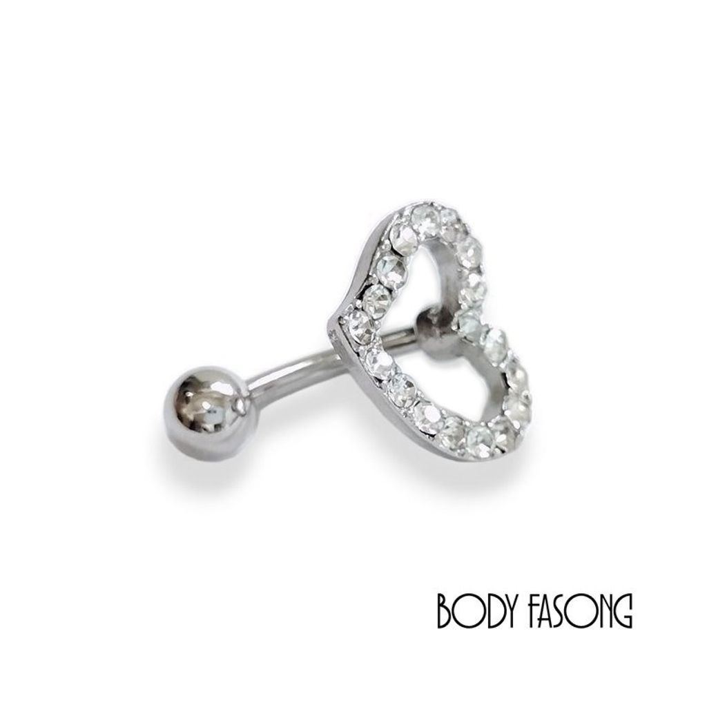 鏤空密鑲桃心 肚臍環