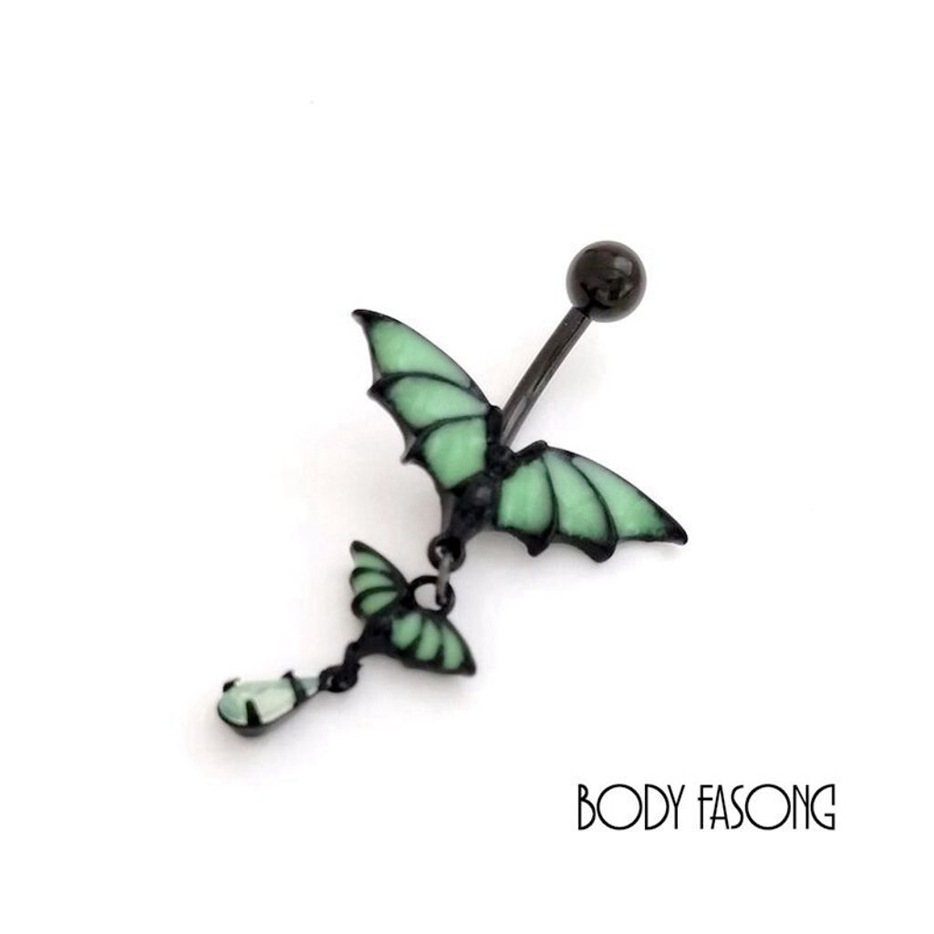 螢光綠蝙蝠 肚臍環