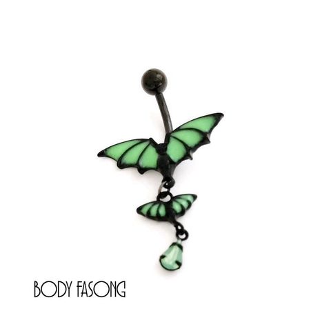 螢光綠蝙蝠 肚臍環