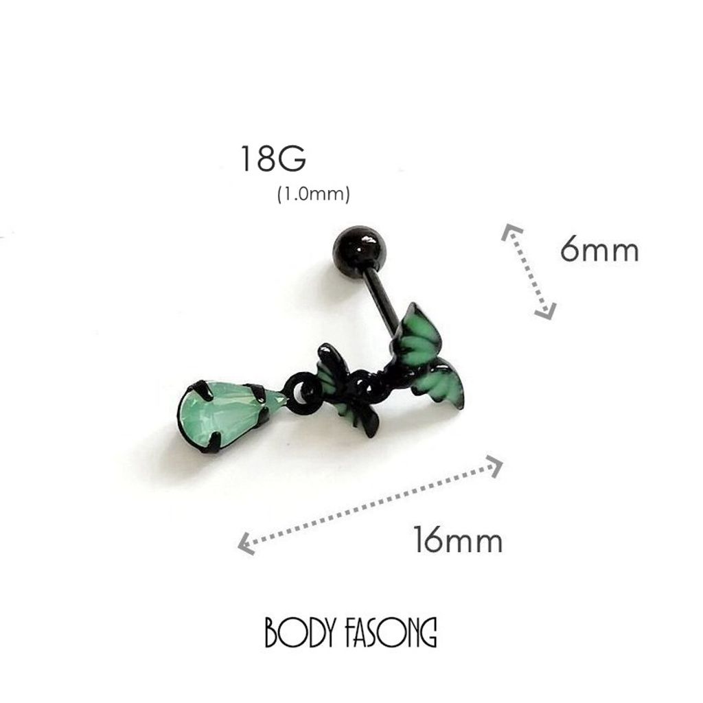 會發光的 螢光綠蝙蝠耳骨環 尺寸