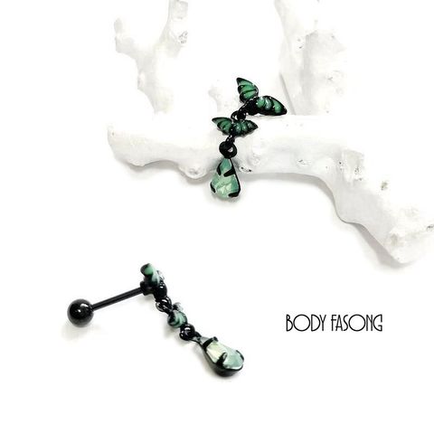 會發光的 螢光綠蝙蝠耳骨環