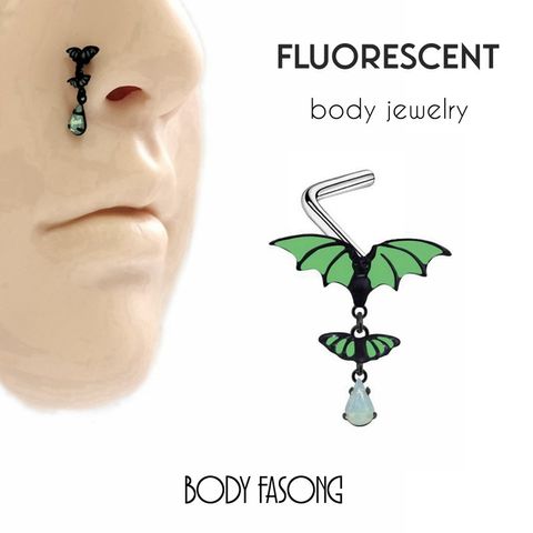 會發光的螢光綠蝙蝠側鼻環、鼻翼環、鼻釘