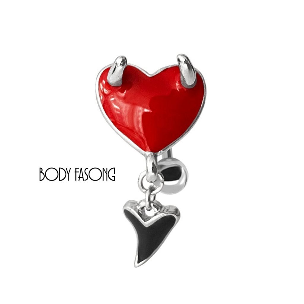 反戴肚臍環-惡魔角紅心