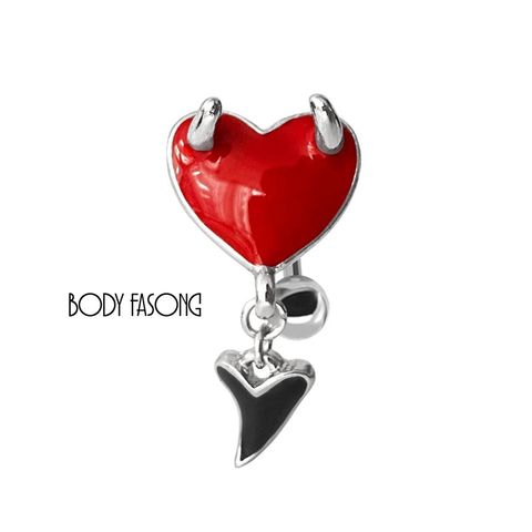 反戴肚臍環-惡魔角紅心