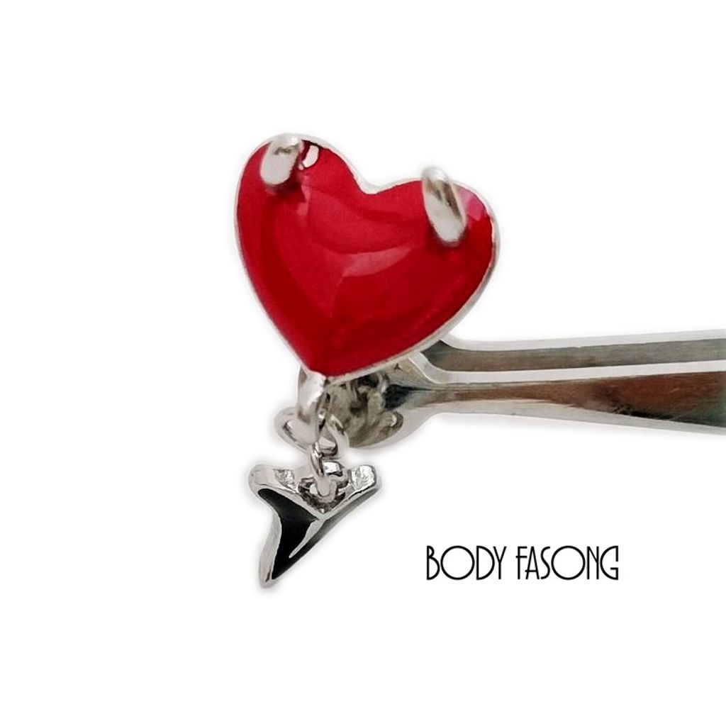 反戴肚臍環-惡魔角紅心