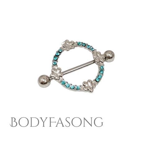 乳頭罩-花飾邊鑲藍鑽