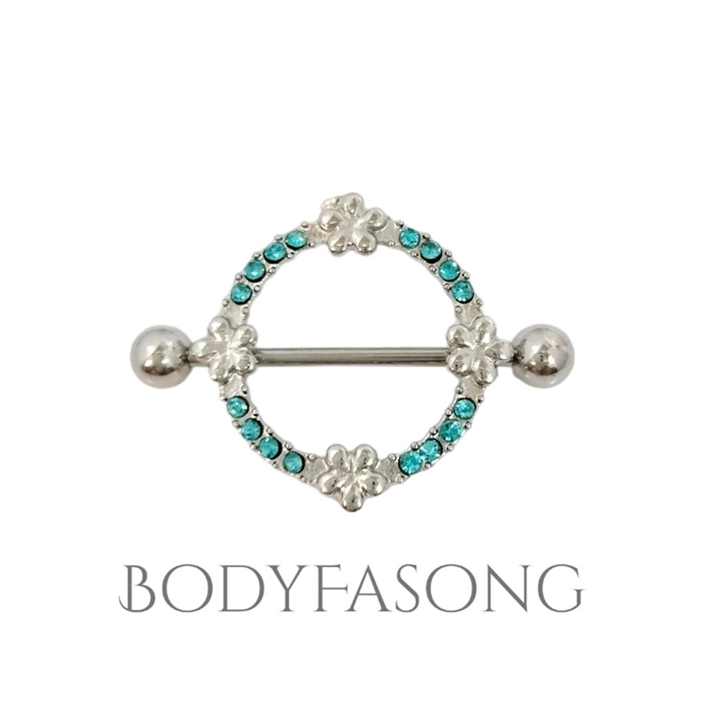 乳頭罩-花飾邊鑲藍鑽