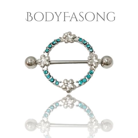 乳頭罩-花飾邊鑲藍鑽