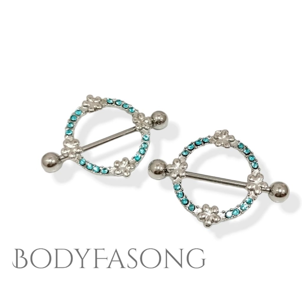 乳頭罩-花飾邊鑲藍鑽