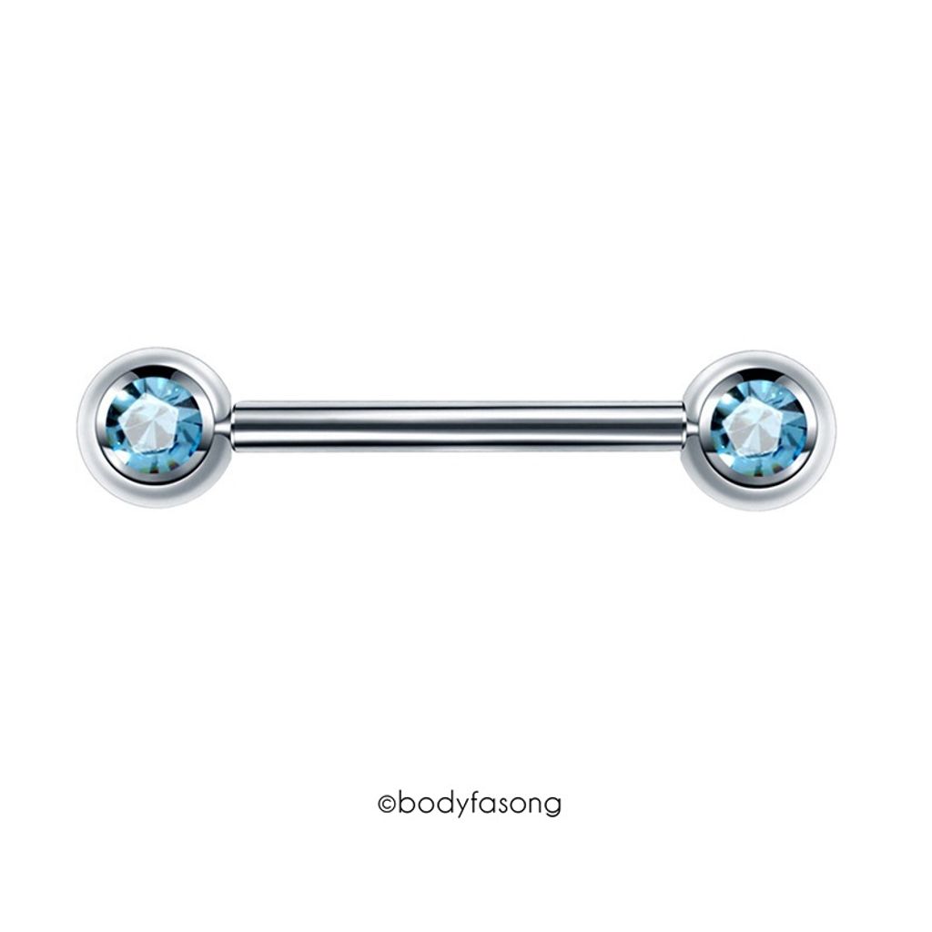 雙鑽乳頭槓鈴-海藍