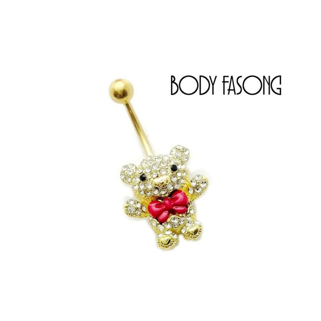 肚臍環-金色滿鑽小熊