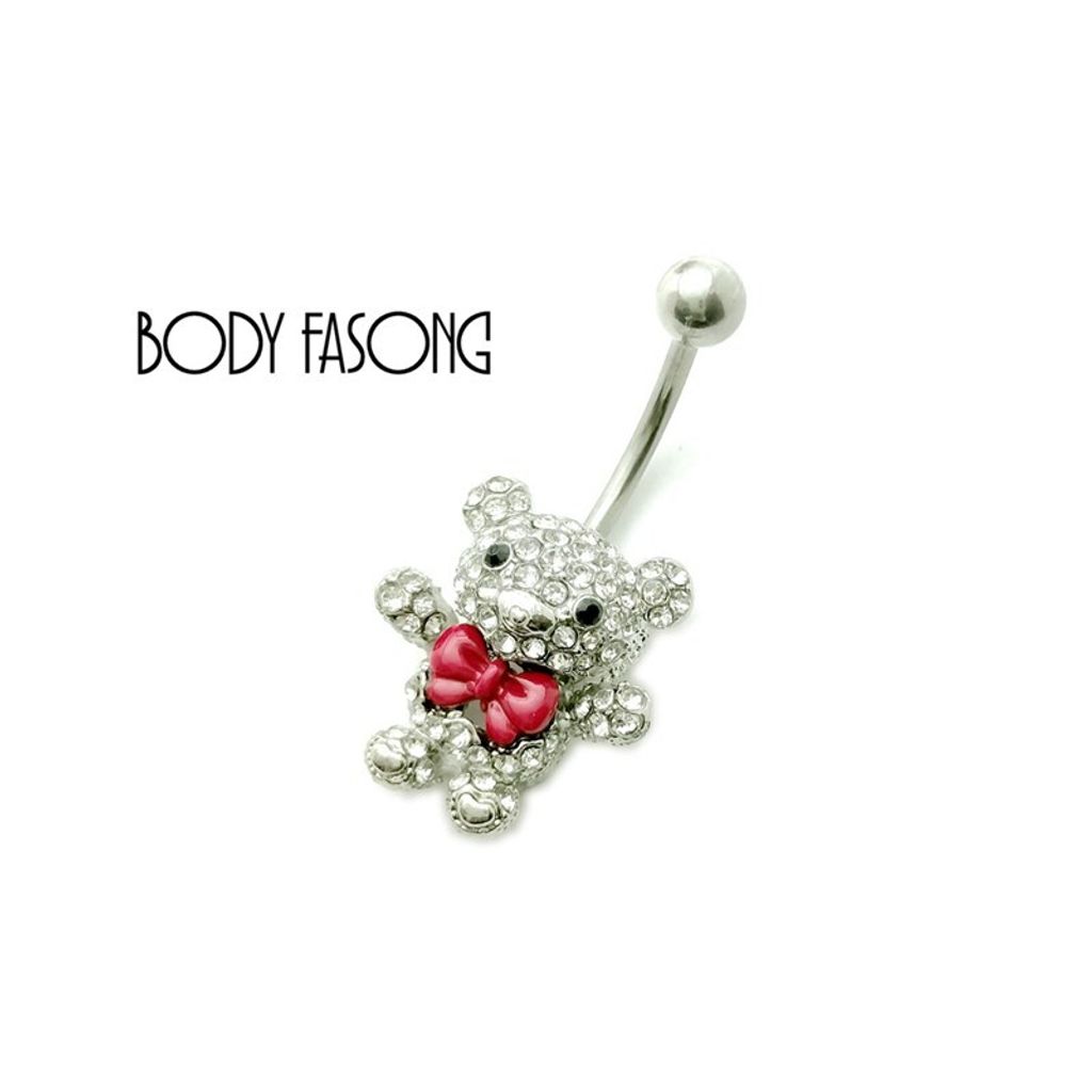 肚臍環-銀色滿鑽小熊