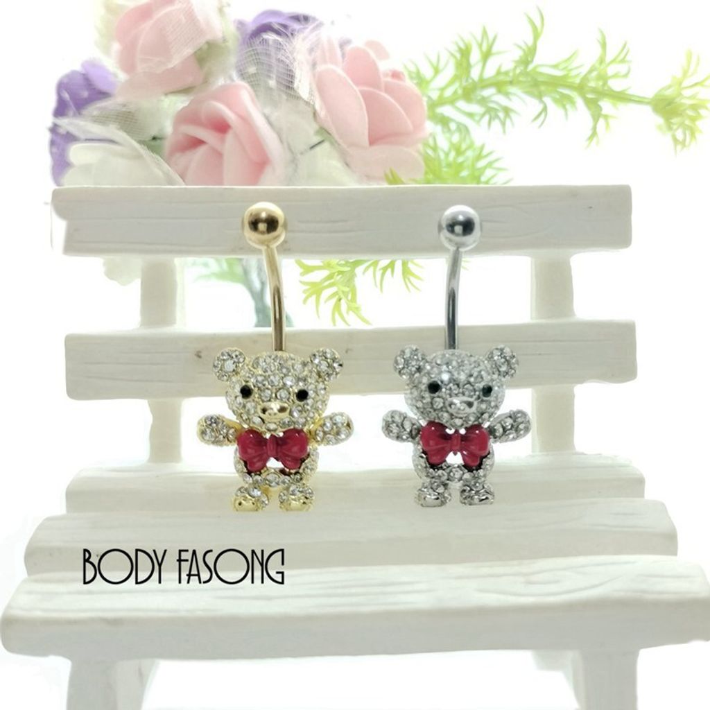 肚臍環-滿鑽小熊