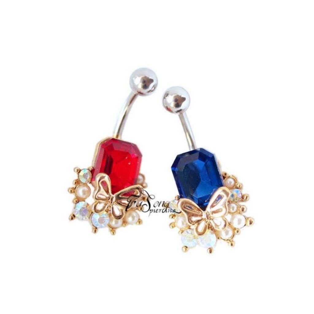 肚臍環 珠凝燦晶蝶