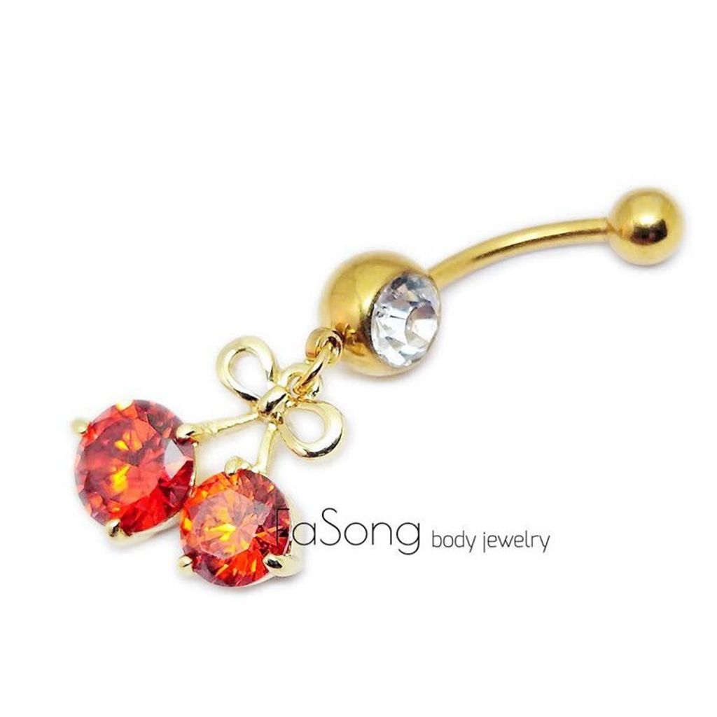 肚臍環 水晶紅櫻桃