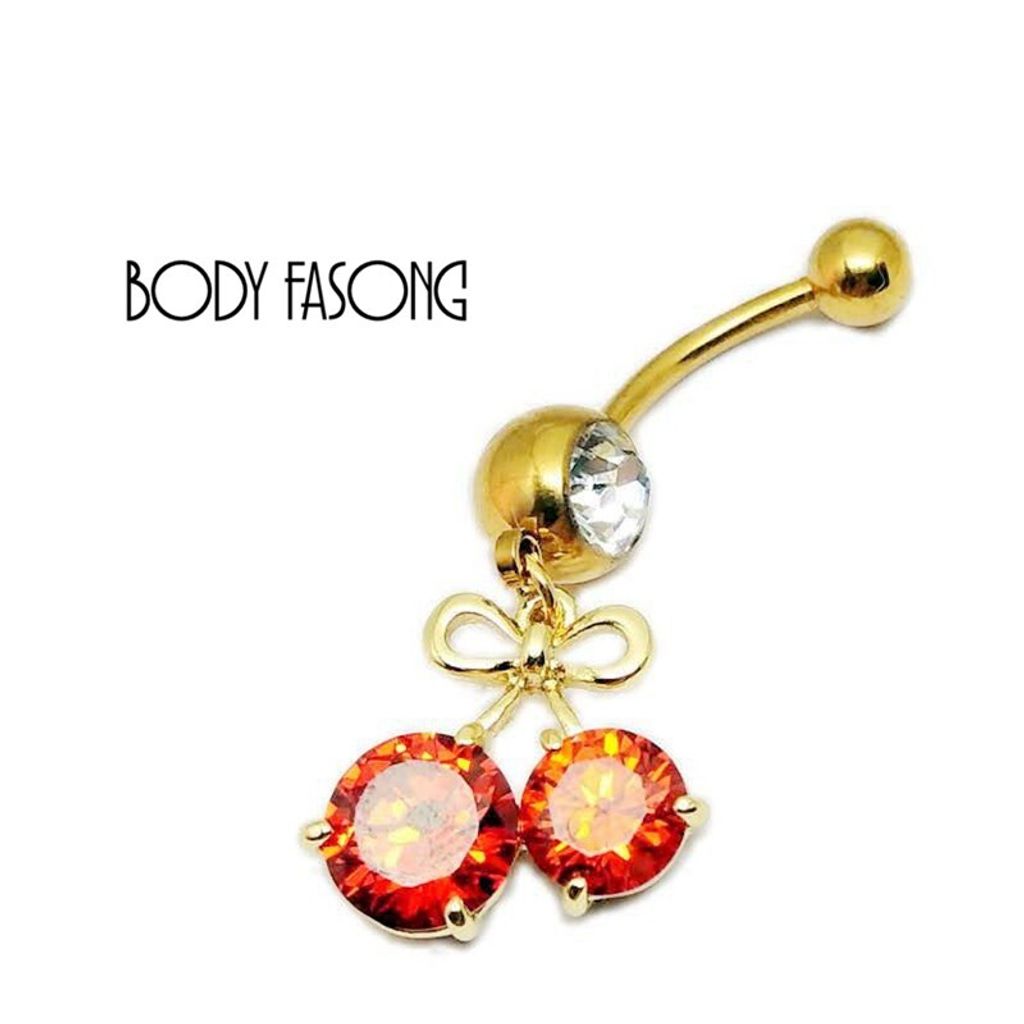 肚臍環 水晶紅櫻桃