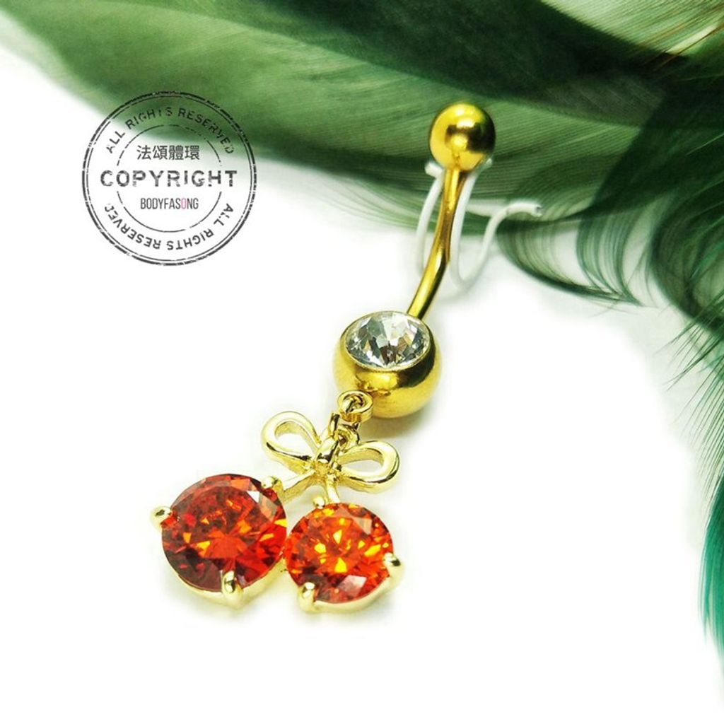 肚臍環 水晶紅櫻桃