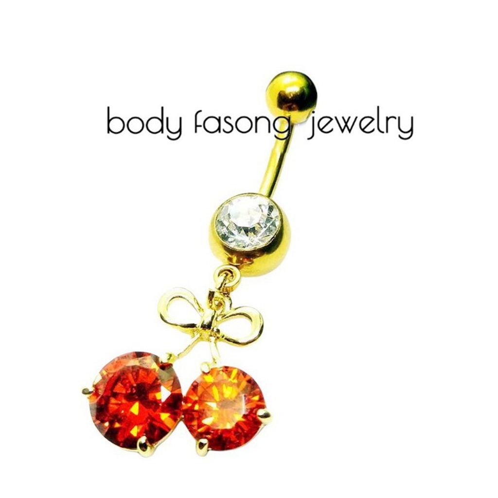 肚臍環 水晶紅櫻桃