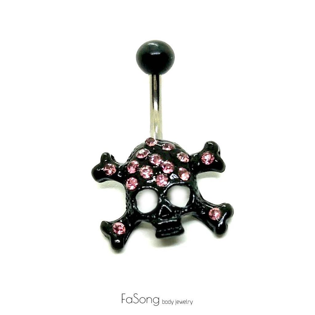 黑色粉鑽骷髏頭 肚臍環