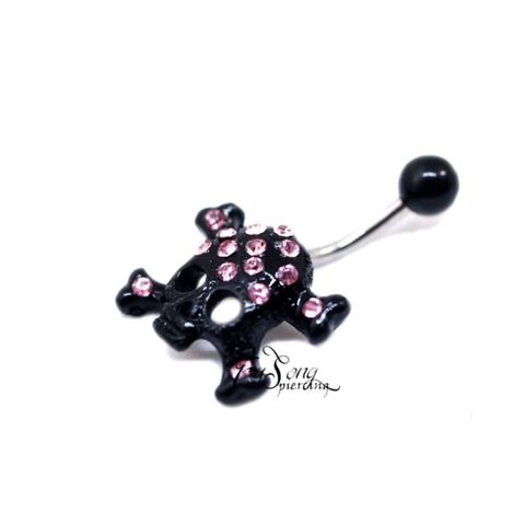 黑色粉鑽骷髏頭 肚臍環