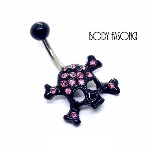 黑色粉鑽骷髏頭 肚臍環