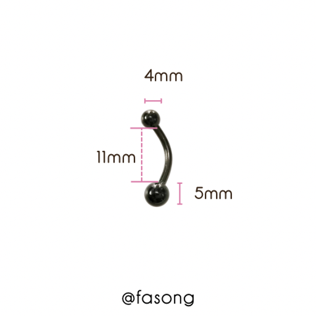 基本款黑鈦肚臍環 長 11mm鋼珠4*5