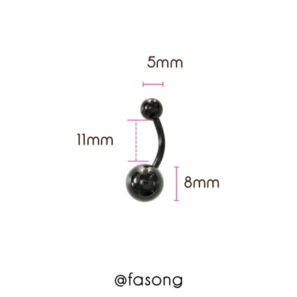基本款黑鈦肚臍環 長 11mm鋼珠5*8