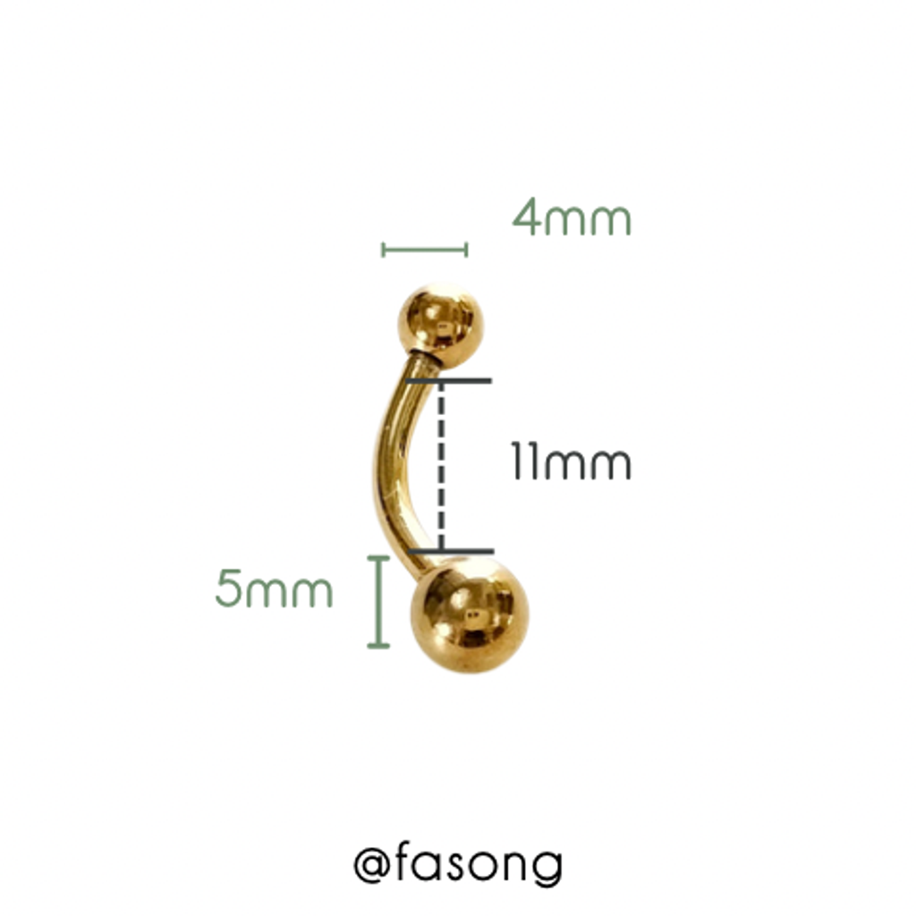 金色基本款肚臍環_長11mm珠4*5mm