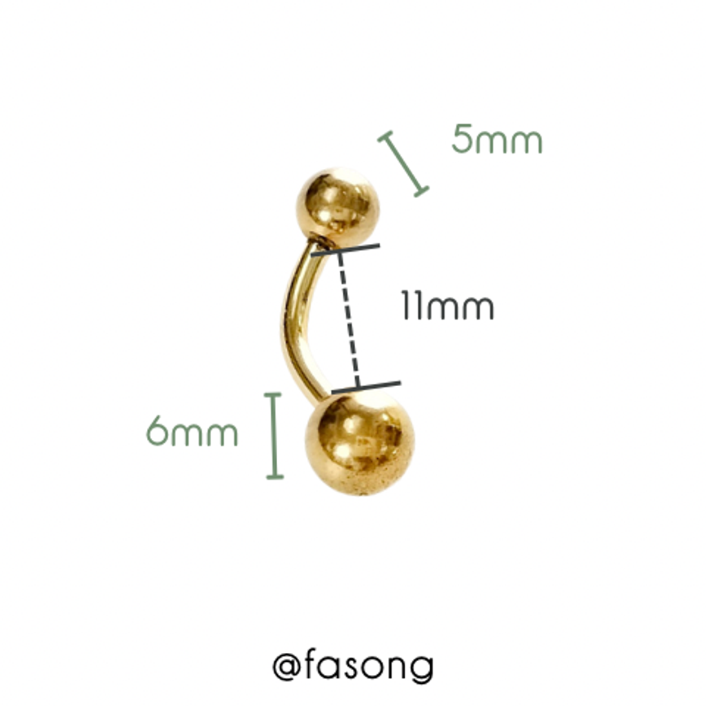 金色基本款肚臍環_長11mm珠5*6mm