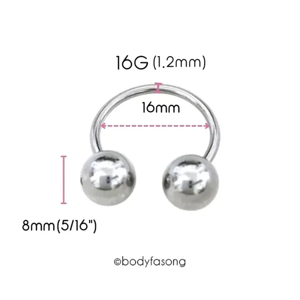 馬蹄槓鈴16G-內徑16mm鋼珠8mm