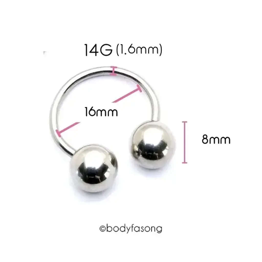 馬蹄槓鈴14G-內徑16mm鋼珠8mm