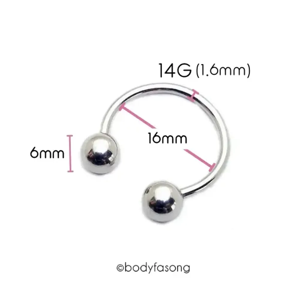 馬蹄槓鈴14G-內徑16mm鋼珠6mm