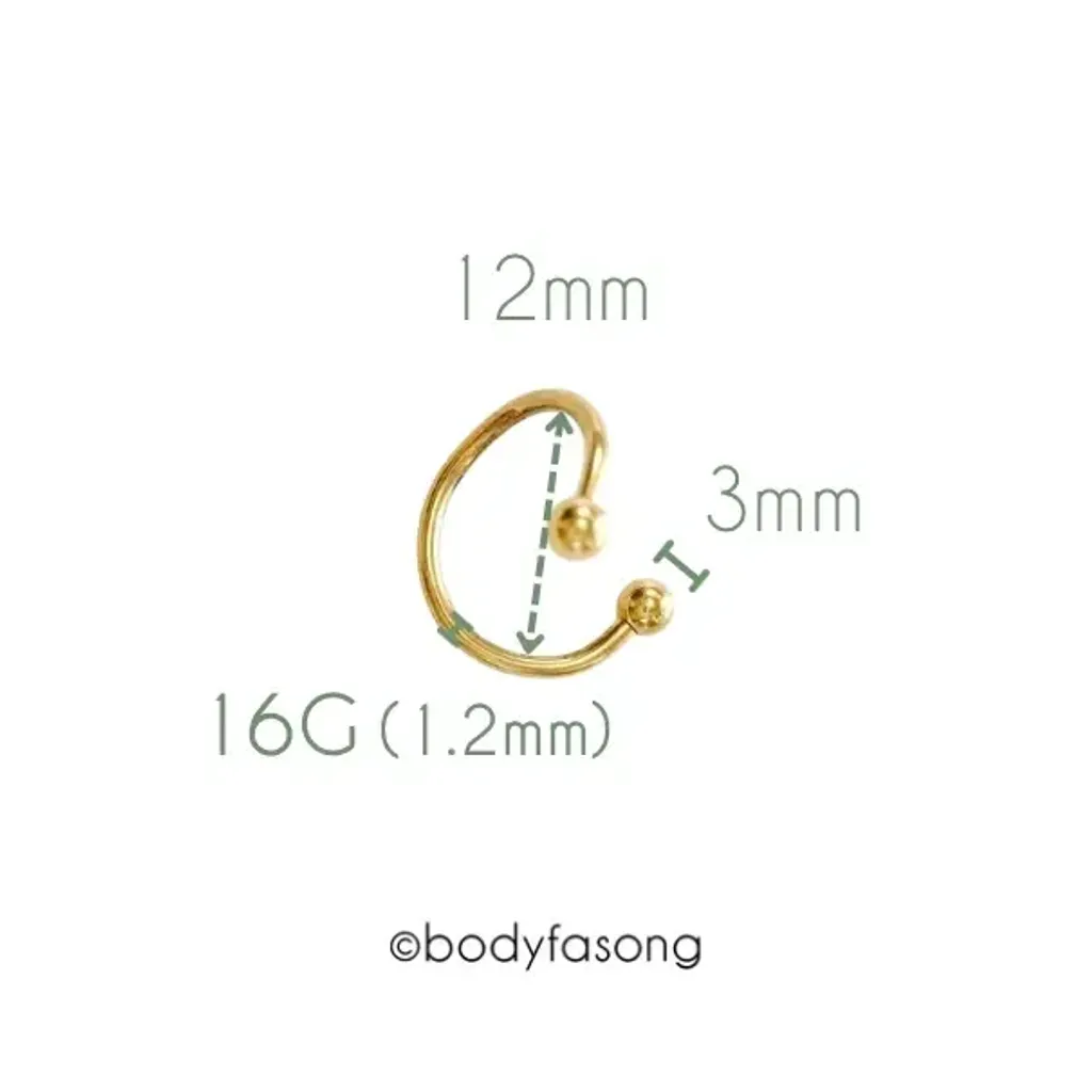 16G金色螺旋槓鈴-內徑12mm鋼珠3mm